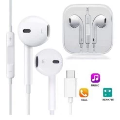 White In-Ear Earbud Headphones With USB-C Connection