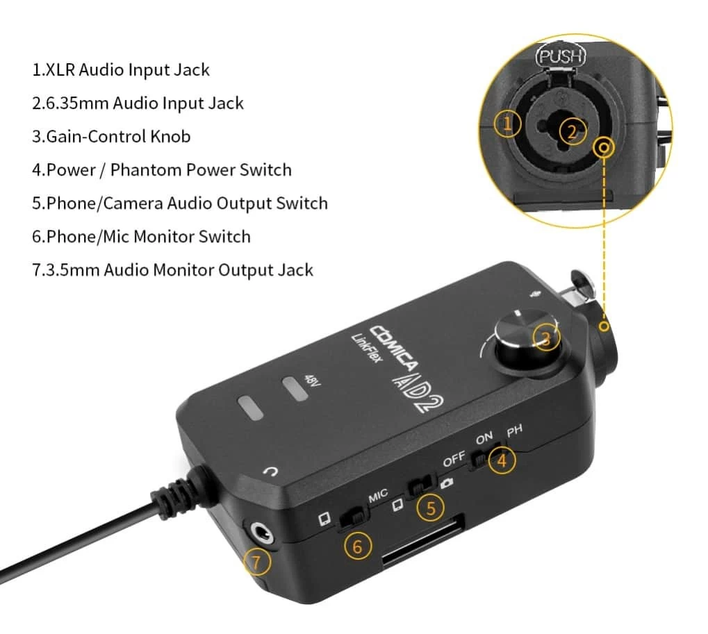 Comica LinkFlex AD2 Single-Channel Microphone And Guitar Interface 5 Comica LinkFlex AD2 Single-Channel Microphone And Guitar Interface - Image 3