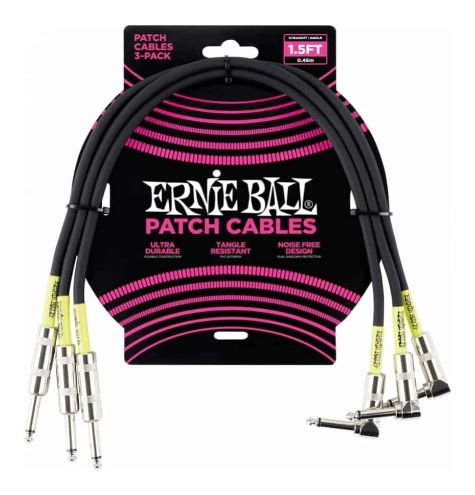 Ernie Ball 6076 1.5' Straight / Angle Patch Cable 3-Pack Black 3 Ernie Ball 6076 1.5' Straight / Angle Patch Cable 3-Pack Black
