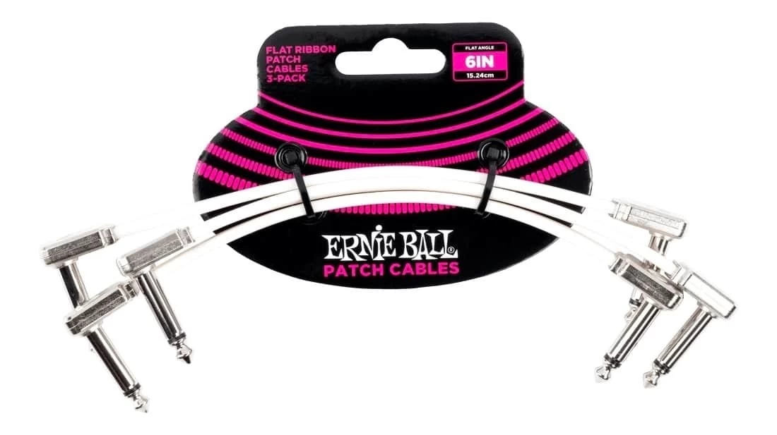 Ernie Ball Flat Ribbon 3-Pack Patch Cables - White - 6" 3 Ernie Ball Flat Ribbon 3-Pack Patch Cables - White - 6"