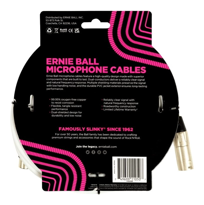 Ernie Ball 6389 20' XLR Microphone Cable - White 4 Ernie Ball 6389 20' XLR Microphone Cable - White - Image 2