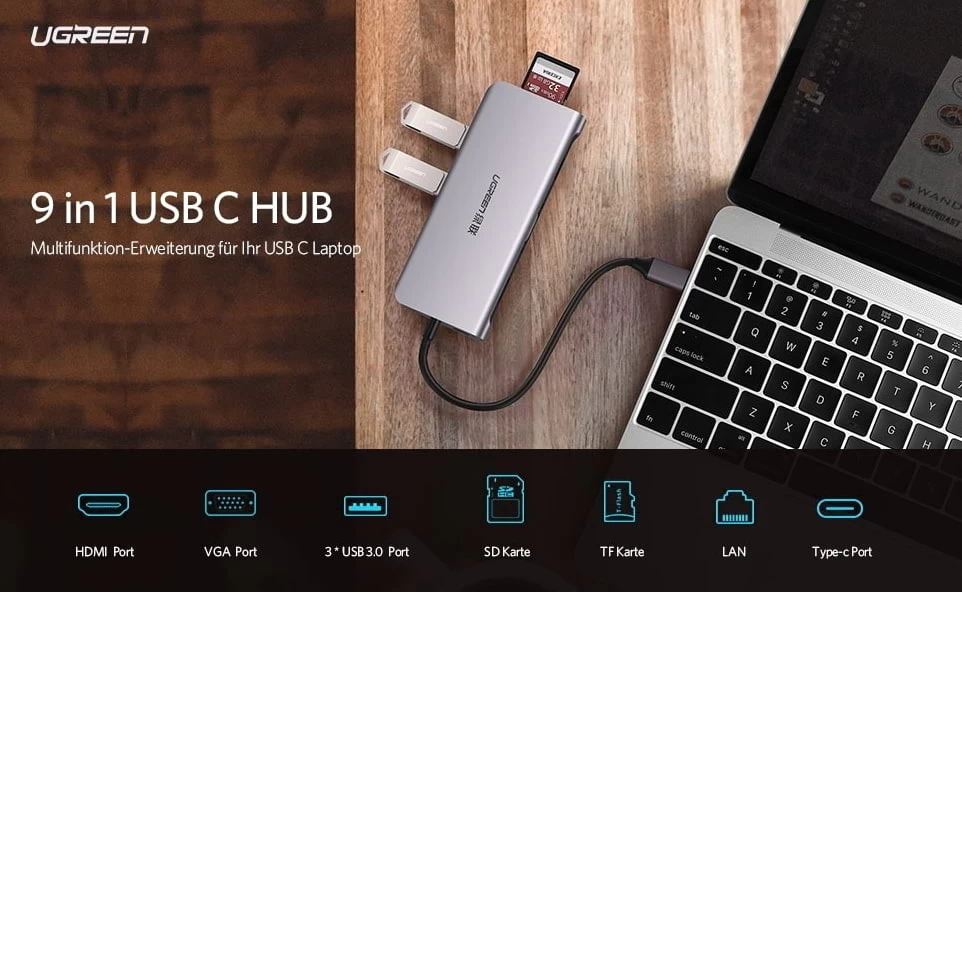 UGREEN Type C USB 3.0 Multiport Hub For Apple MacBook 7 UGREEN Type C USB 3.0 Multiport Hub For Apple MacBook - Image 5