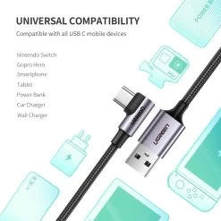 UGREEN US284 18W Right Angle USB-C To USB-A Cable - 2m -Music Equipment Store GC 50942 5