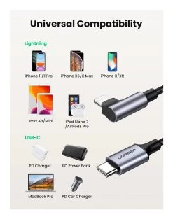 UGREEN 60763 USB-C To Right Angled Lightning Cable -Music Equipment Store GC 60763 2