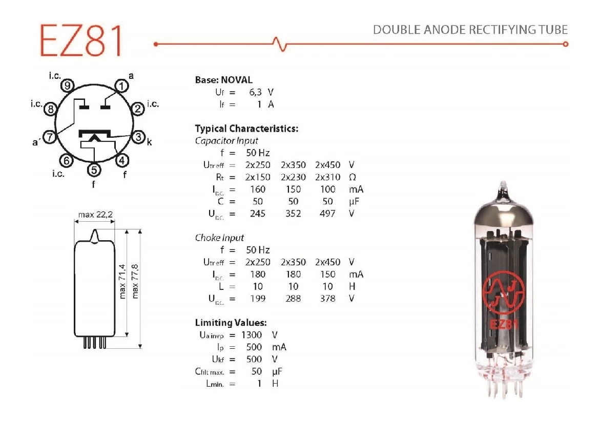 JJ Electronic EZ81/6CA4 Rectifying Tube 4 JJ Electronic EZ81/6CA4 Rectifying Tube - Image 2