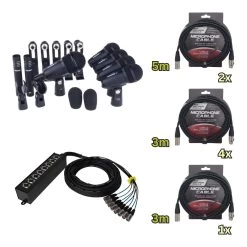 7 Piece Drum Kit Microphone Set + Cables + Stage Box