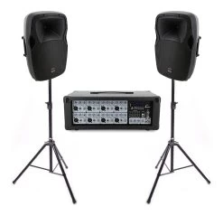 Live PA Value Package - Powered Mixer + 12" Speakers + Stands