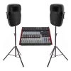 Live PA Value Package - Powered Mixer + 12" Speakers + Stands And Cables