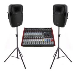 Live PA Value Package - Powered Mixer + 12" Speakers + Stands And Cables