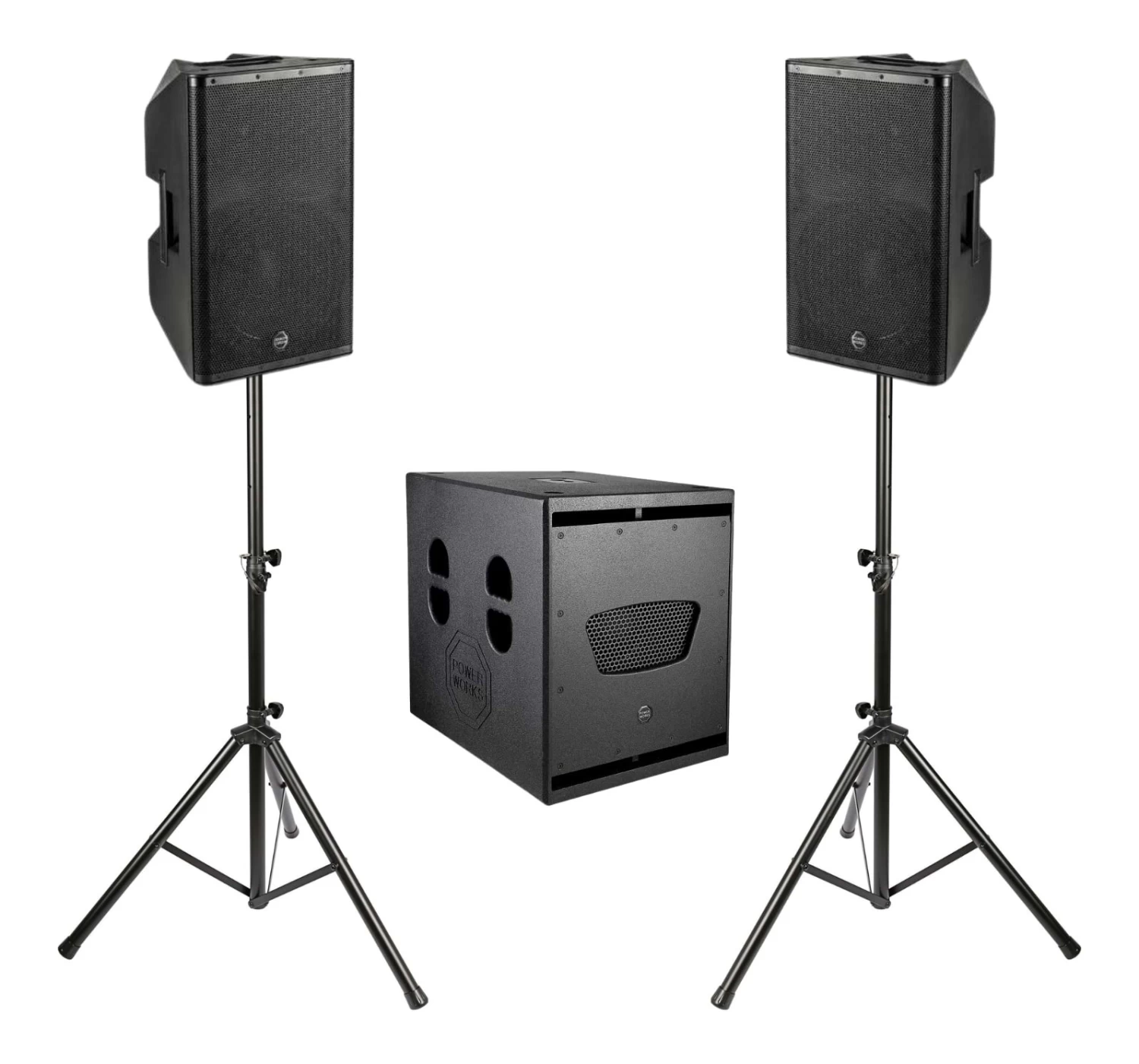 PowerWorks Small Powered PA - 12" Subwoofer + 2x 10" FOH Speakers 4 PowerWorks Small Powered PA - 12" Subwoofer + 2x 10" FOH Speakers - Image 2