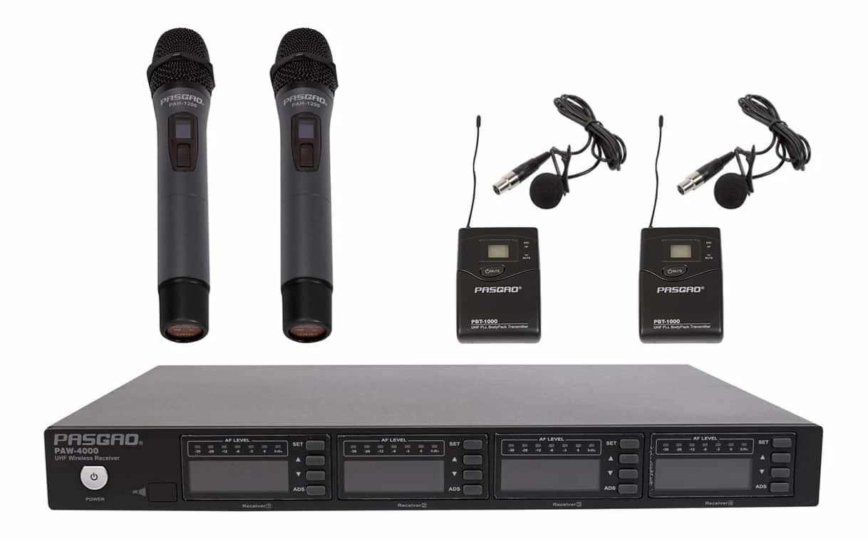 PASGAO PAW-4000 4 Channel Wireless Microphone System - 2 Bodypack, 2 Handheld 3 PASGAO PAW-4000 4 Channel Wireless Microphone System - 2 Bodypack, 2 Handheld