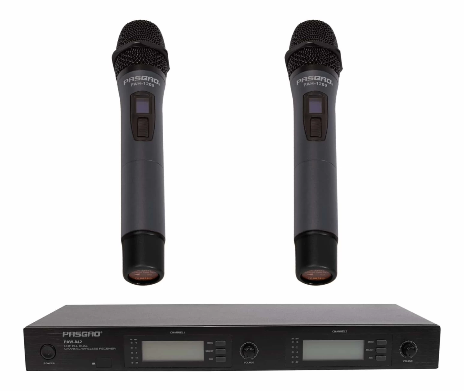 PASGAO PAW-842 2 Channel Wireless Microphone System - 2 Handheld Mics