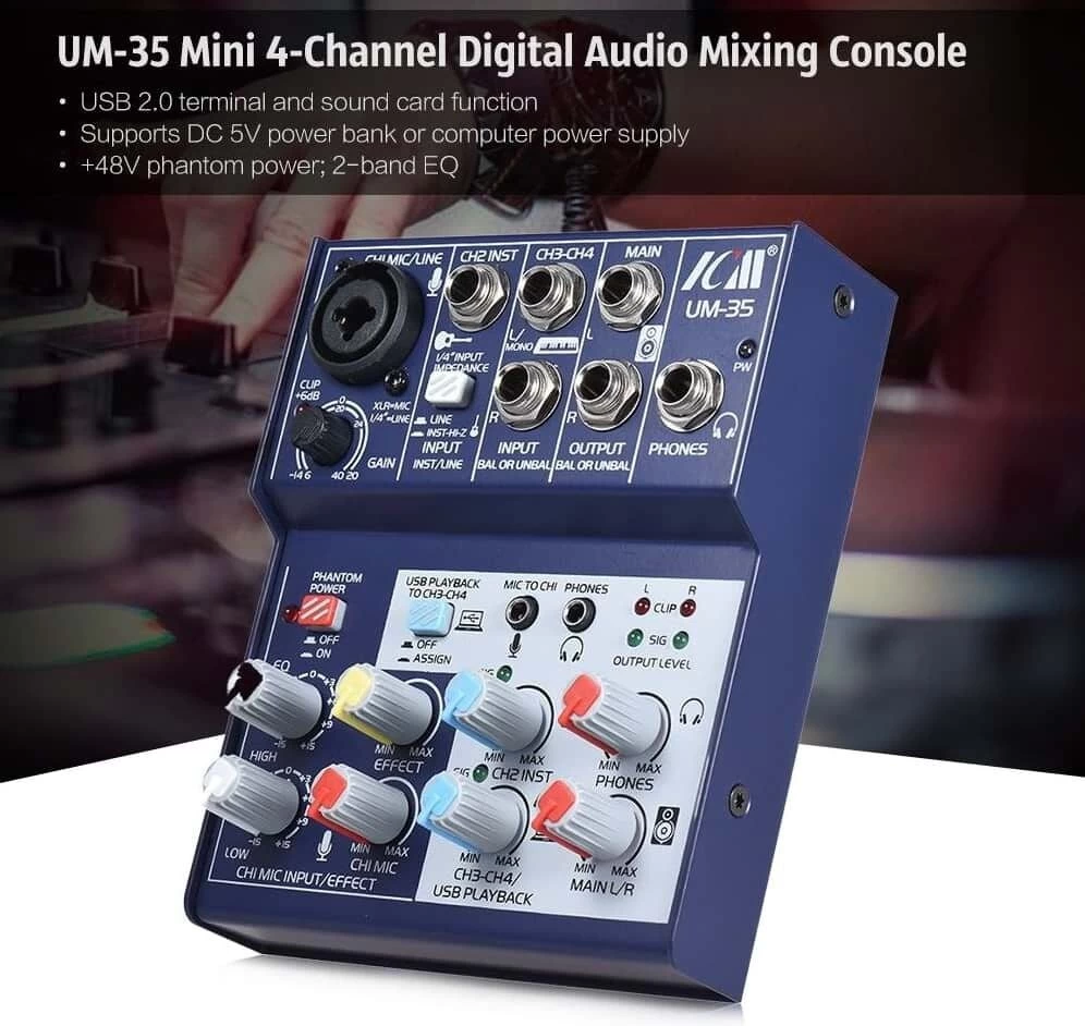 ICM UM-35 4-Channel Mixing Console USB Recording Interface - Black 4 ICM UM-35 4-Channel Mixing Console USB Recording Interface - Black - Image 2