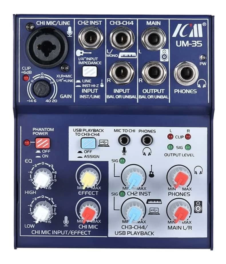 ICM UM-35 4-Channel Mixing Console USB Recording Interface - Black 3 ICM UM-35 4-Channel Mixing Console USB Recording Interface - Black